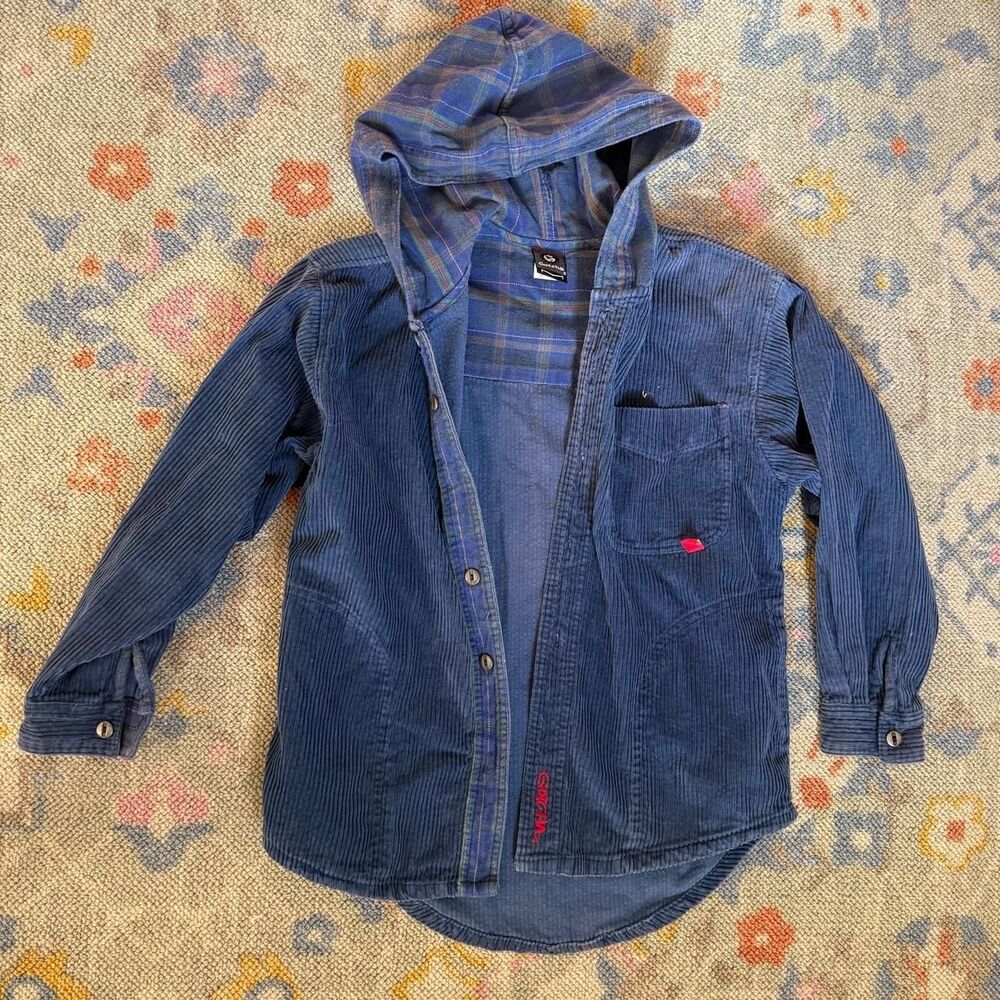 Gotcha Men's Navy and Blue Corduroy Jacket- Medium